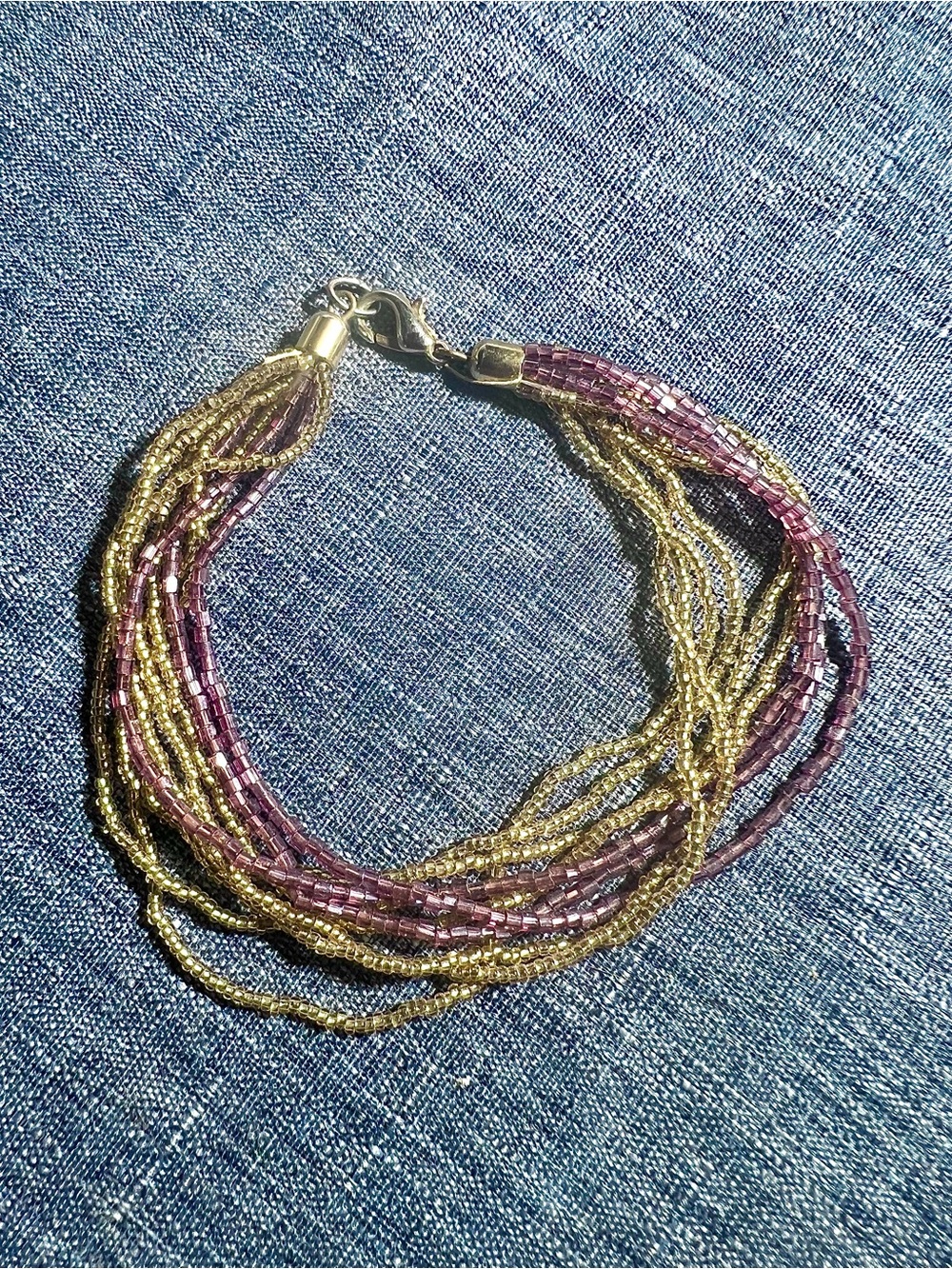 Gold and Purple Multi-Strand Beaded Bracelet